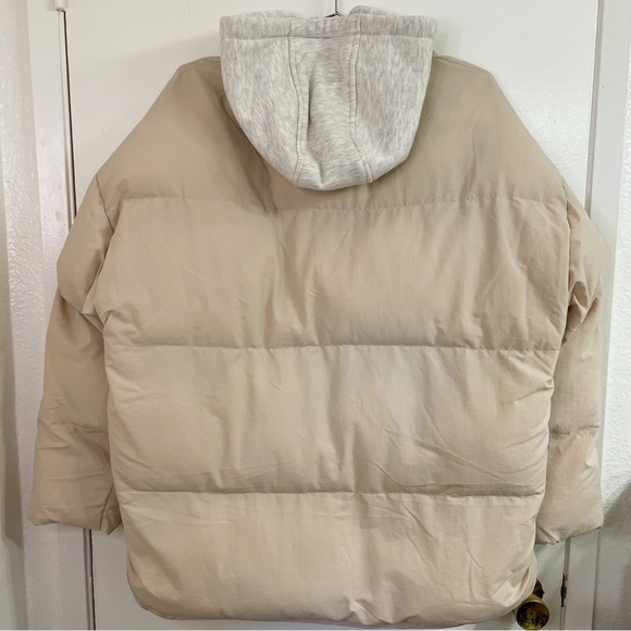 Cream ASOS Petite Oversized Jersey Hooded Puffer Jacket - Picture 2 of 10